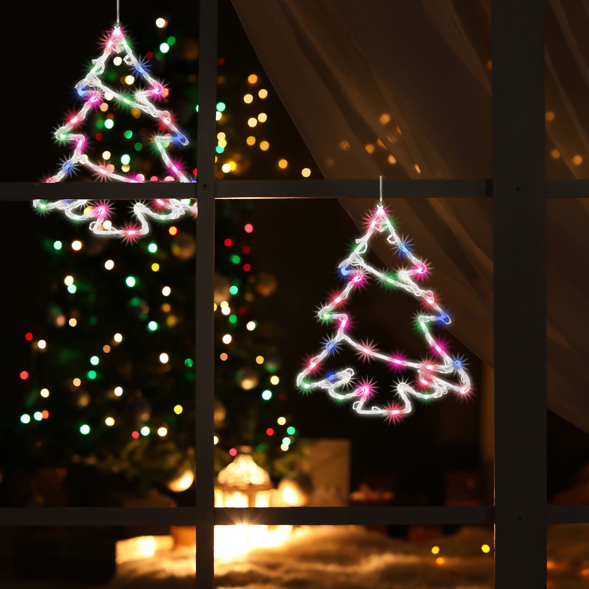 Decor pentru fereastra cu brad luminos Home Zep, 35 LED-uri, multicolora, 28 cm x 33 cm