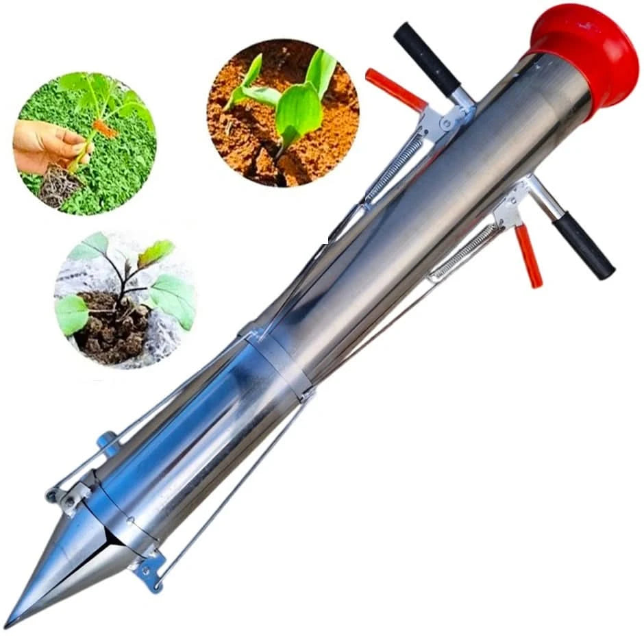 Plantator manual rasaduri si seminte, 96 cm, tub 75 mm, adancime 17 cm, manere cauciucate