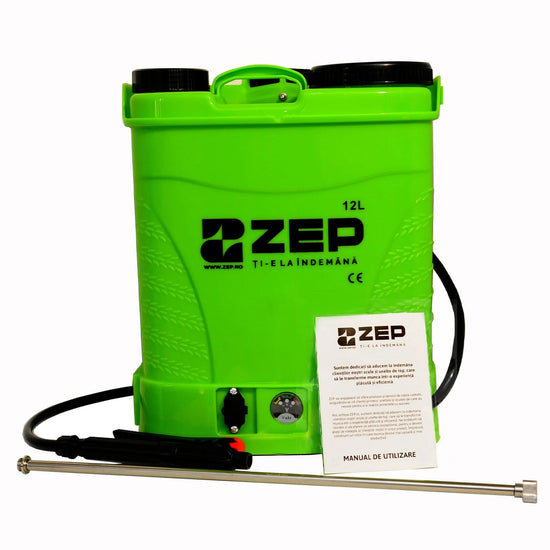Pompa de Stropit cu Acumulator ZEP 12L, 8Ah, cu Atomizor Electric 80W, Lance Inox Telescopica, 5.5 Bar