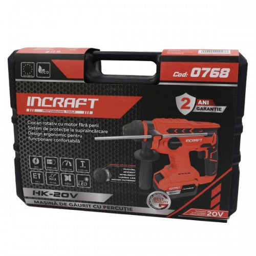 Ciocan rotopercutor cu acumulator 20V Incraft HK-20V 2J SDS+ motor fara perii 5Ah