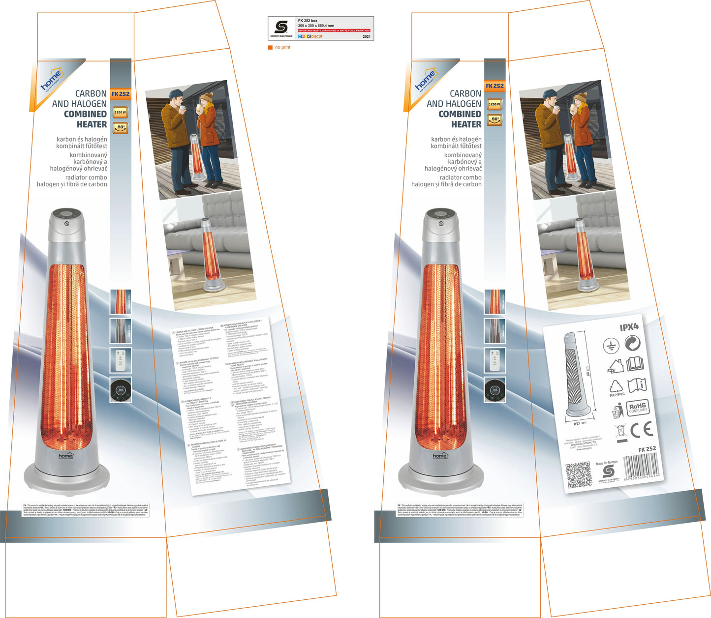 Radiator halogen si fibra de carbon FK 252, 1200W, telecomanda, oscilant, timer, IPX4