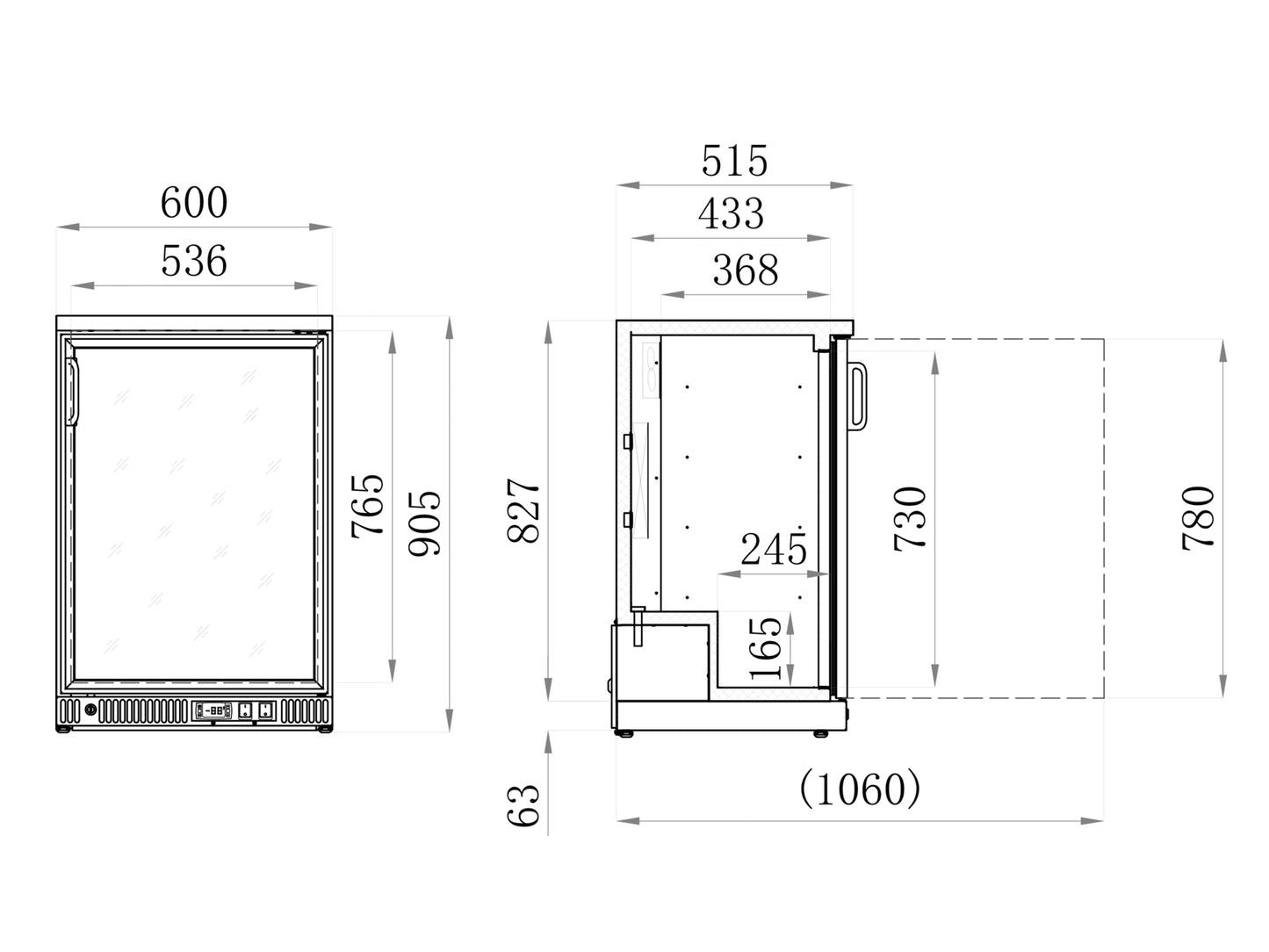 DULAP FRIGORIFIC PENTRU STICLE, 1 UȘA, 600X515X905MM, 142L