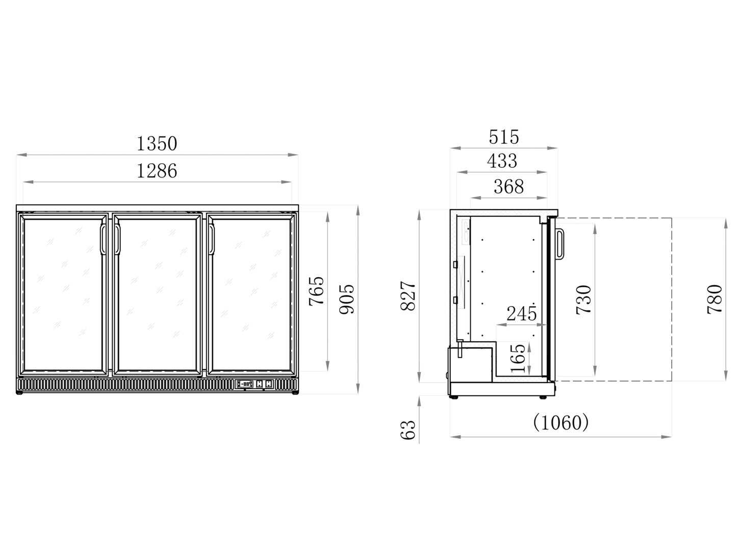 DULAP FRIGORIFIC PENTRU STICLE, 3 USI, 1350X515X905MM, 341L