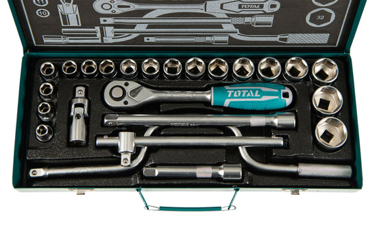 Trusa chei tubulare profesionala TOTAL Industrial 1/2", 24 piese, antrenor clichet
