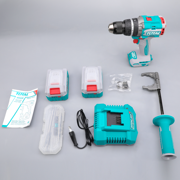 Masina de gaurit cu percutie TOTAL 20V, brushless, 166 Nm, 2 acumulatori 5.0Ah, incarcator inclus