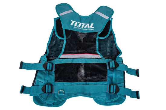 Set transport unelte TOTAL 5 piese – rucsac, geanta, vesta, centura, suport bormasina