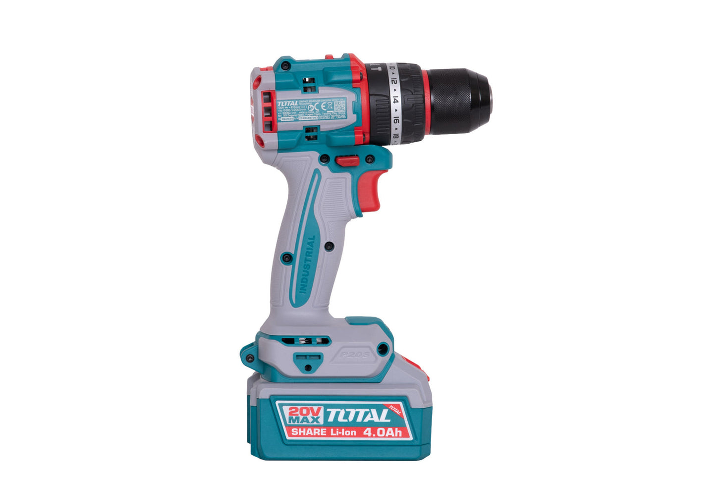 Kit Combo TOTAL 20V cu 9 unelte Brushless, 2 baterii 4Ah, incarcator si accesorii, geanta textila