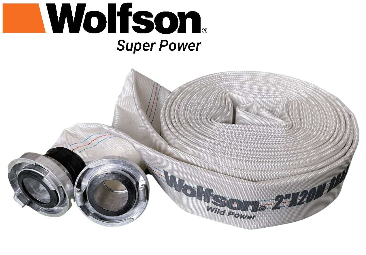 Furtun PROFESIONAL PVC panzat tip pompieri WOLFSON FPC-20, 2 inch (50 mm), 20 m, cu mufe cuplare
