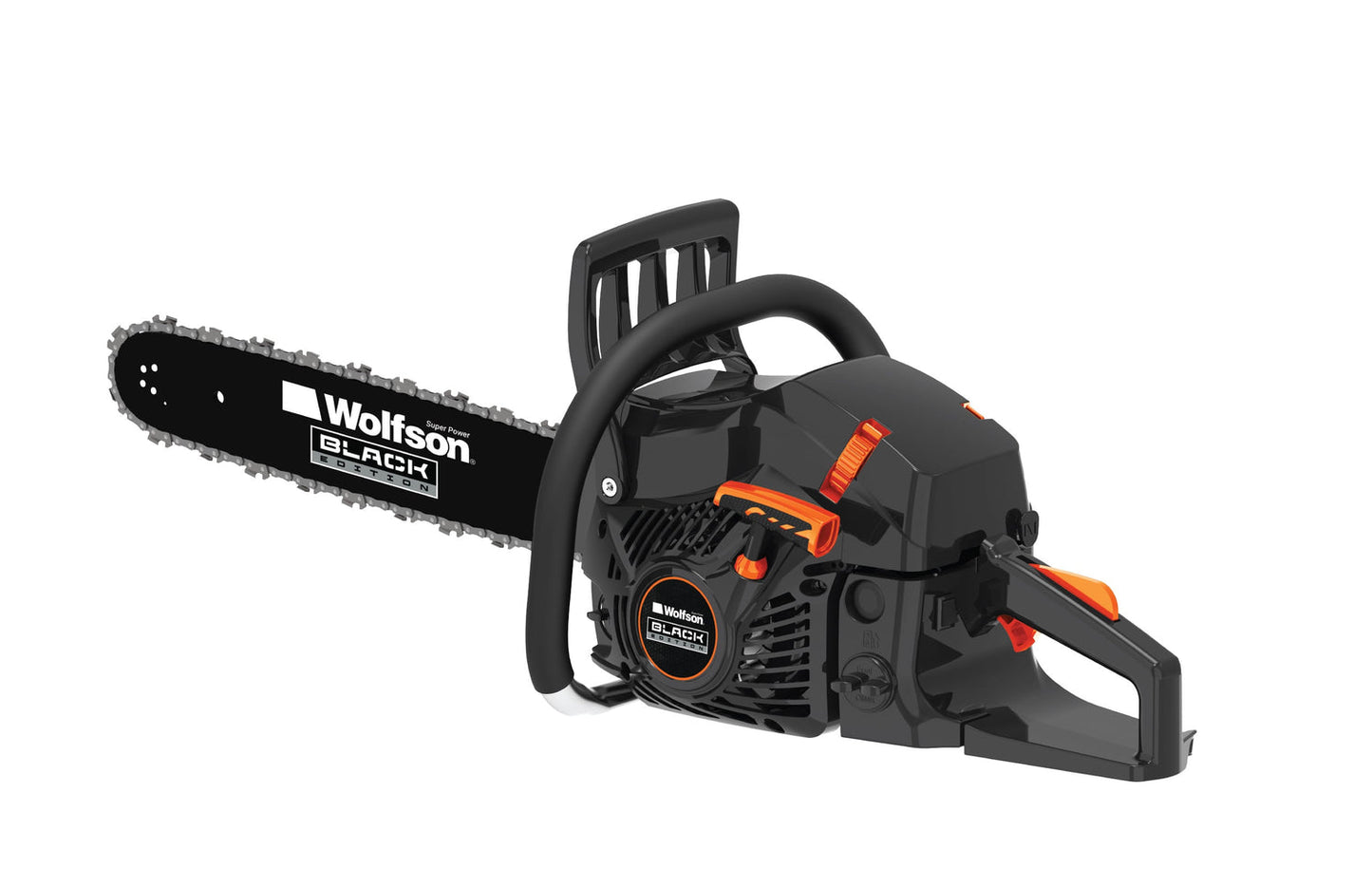 Drujba pe benzina WOLFSON Black Edition EURO 5, 52 cc, 3.1 CP, lama 40 cm, 33 dinti taietori, PROFESIONALA