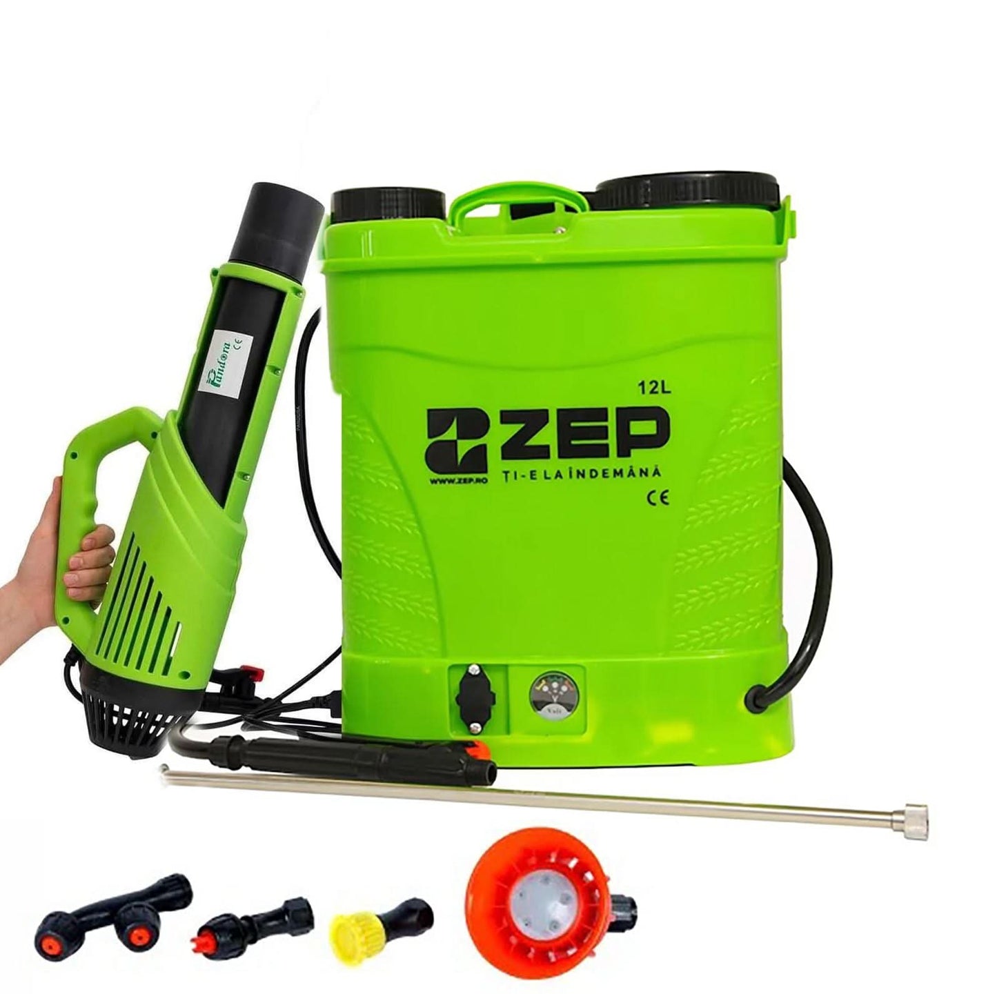Set pompa de stropit cu acumulator Zep 12L + Atomizor electric, Vermorel