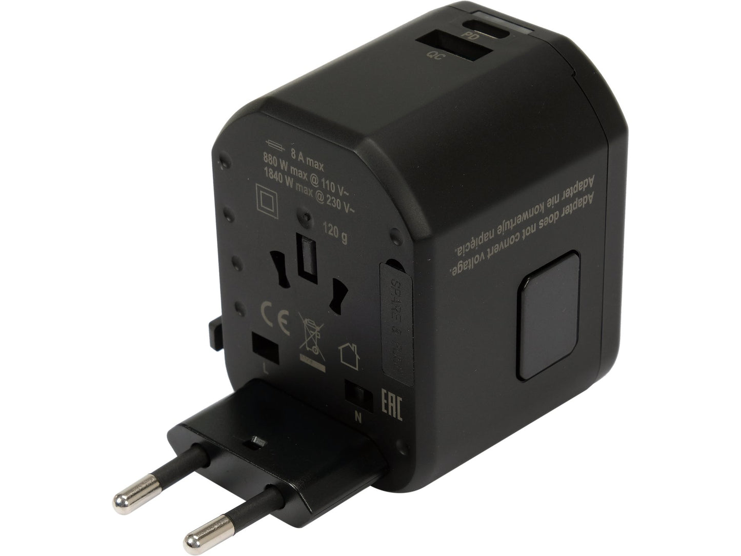 ADAPTOR UNIVERSAL DE CĂLĂTORIE, 1 PORT USB + 1 PORT USB-C