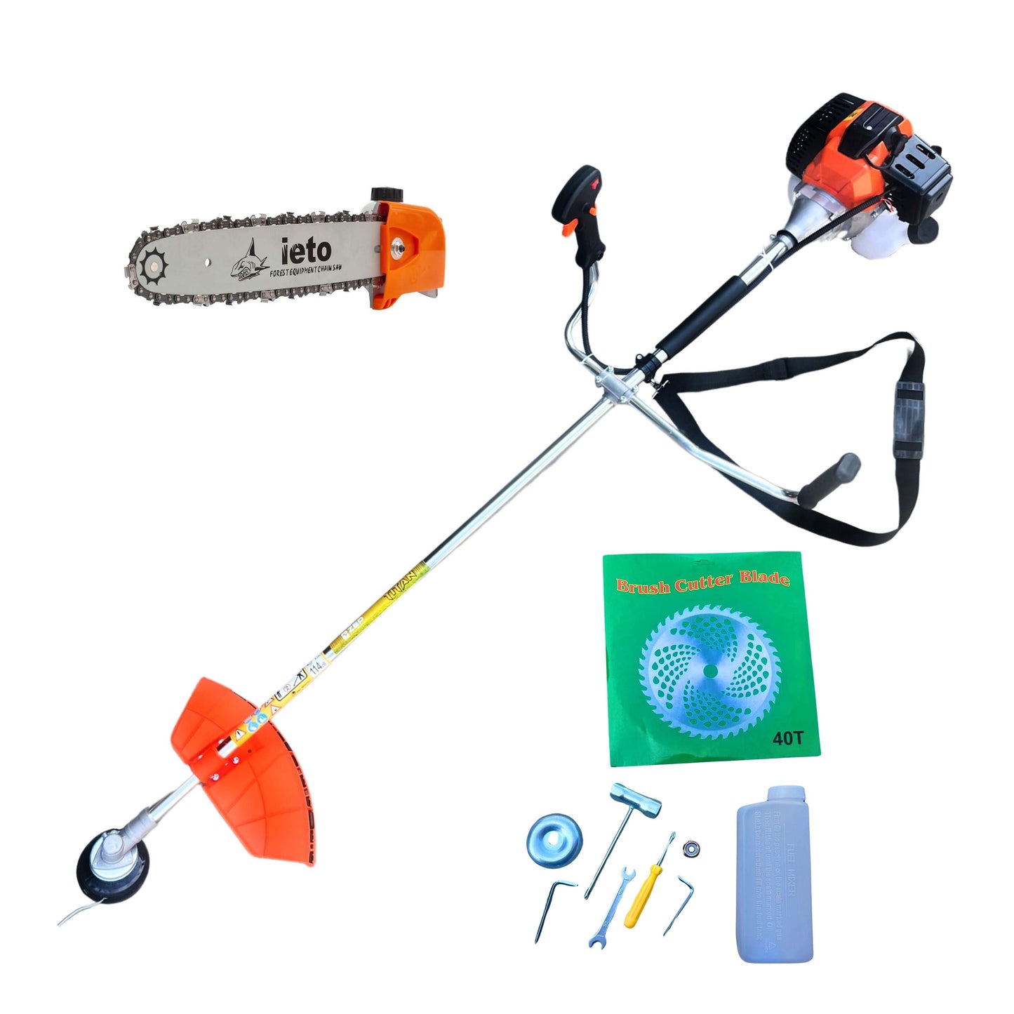 Pachet Motocoasa pe benzina ZEP TITAN 52cc, 5.9CP, 2T, 9000RPM, pachet complet cu tambur, disc si adaptor tip drujba