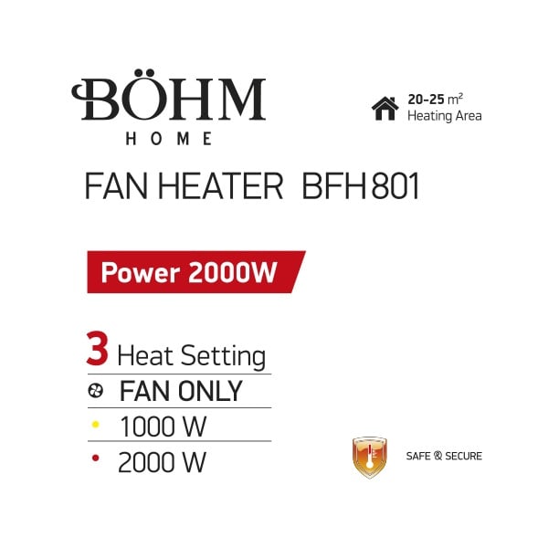 Aeroterma electrica Bohm BFH-801, 2000W, 3 trepte putere, suprafata incalzire 25mp