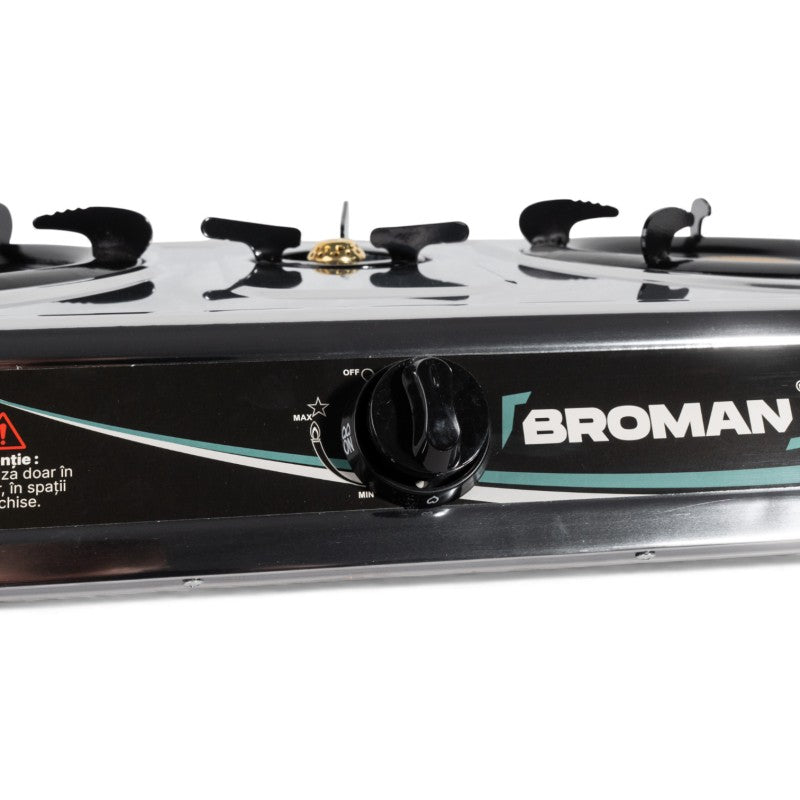 Aragaz 3 ochiuri Broman inox, arzatoare gaz exterior, portabil
