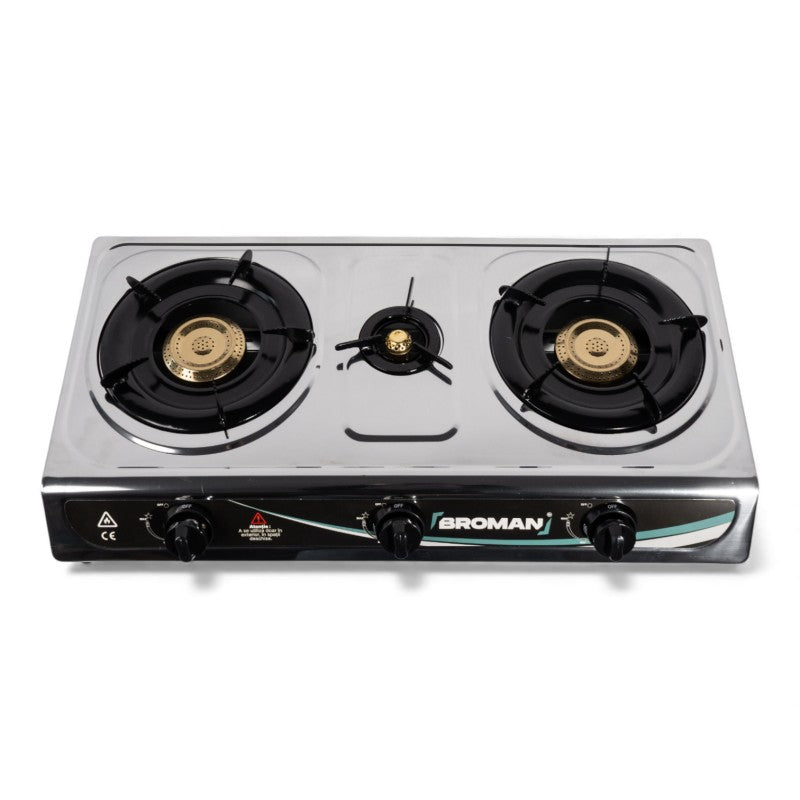 Aragaz 3 ochiuri Broman inox, arzatoare gaz exterior, portabil