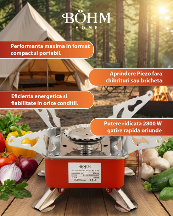 Arzator Portabil Patrat Bohm BG-K-005, propan/butan, pentru camping - detaliu 5