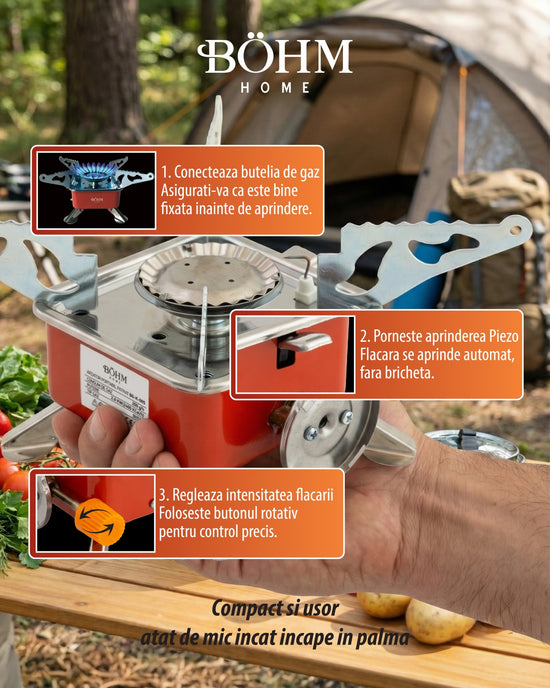 Arzator Portabil Patrat Bohm BG-K-005, propan/butan, pentru camping - detaliu 6
