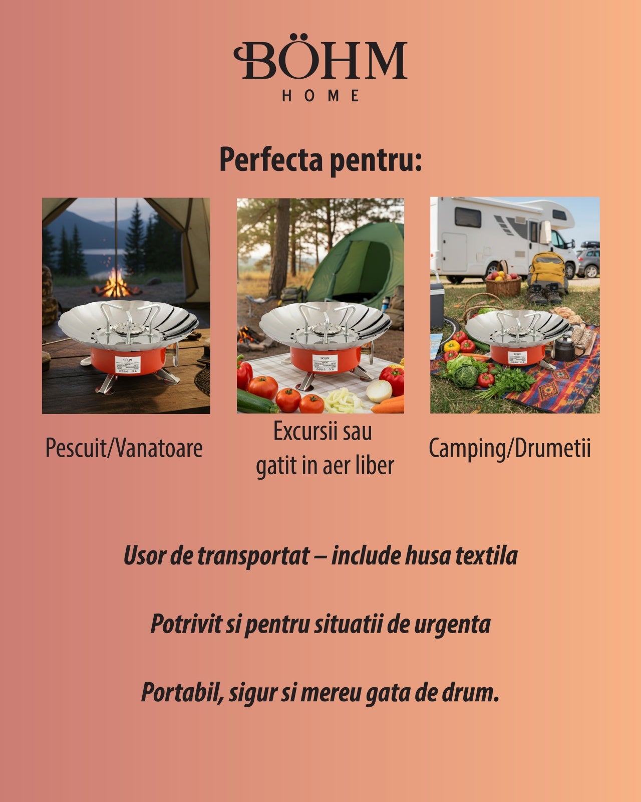 Arzator Portabil Rezistent la Vant Bohm BG-K-203, propan/butan - detaliu 8