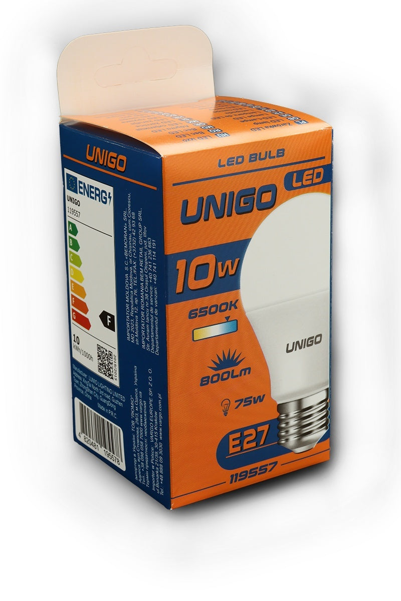 Bec LED UNIGO V-119557, E27, A60, 10W, 6500K