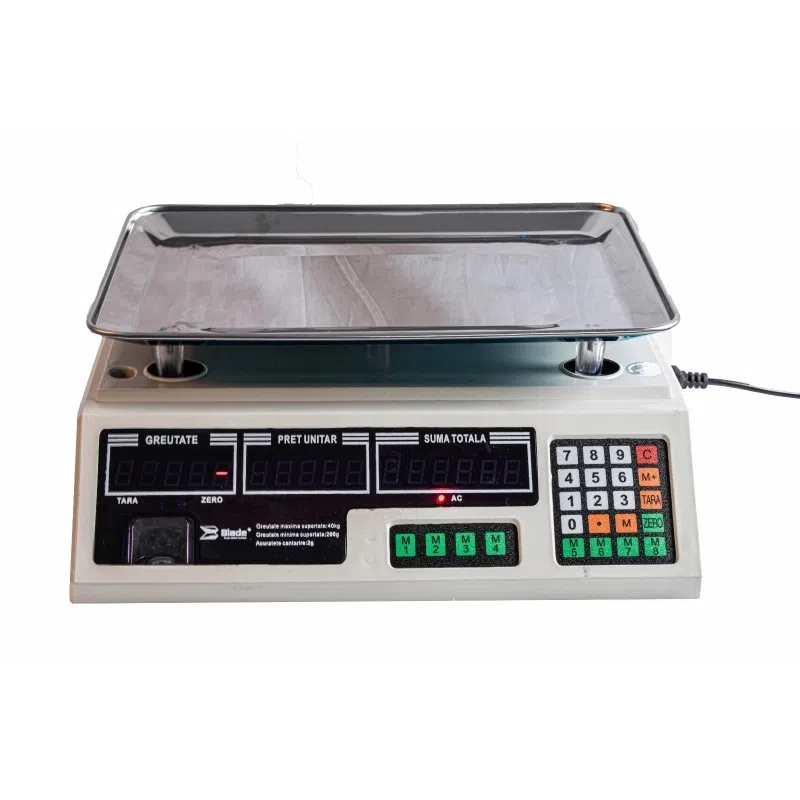 Cantar electronic Blade 40 kg cu platforma inox, afisaj dublu, acumulator 6V