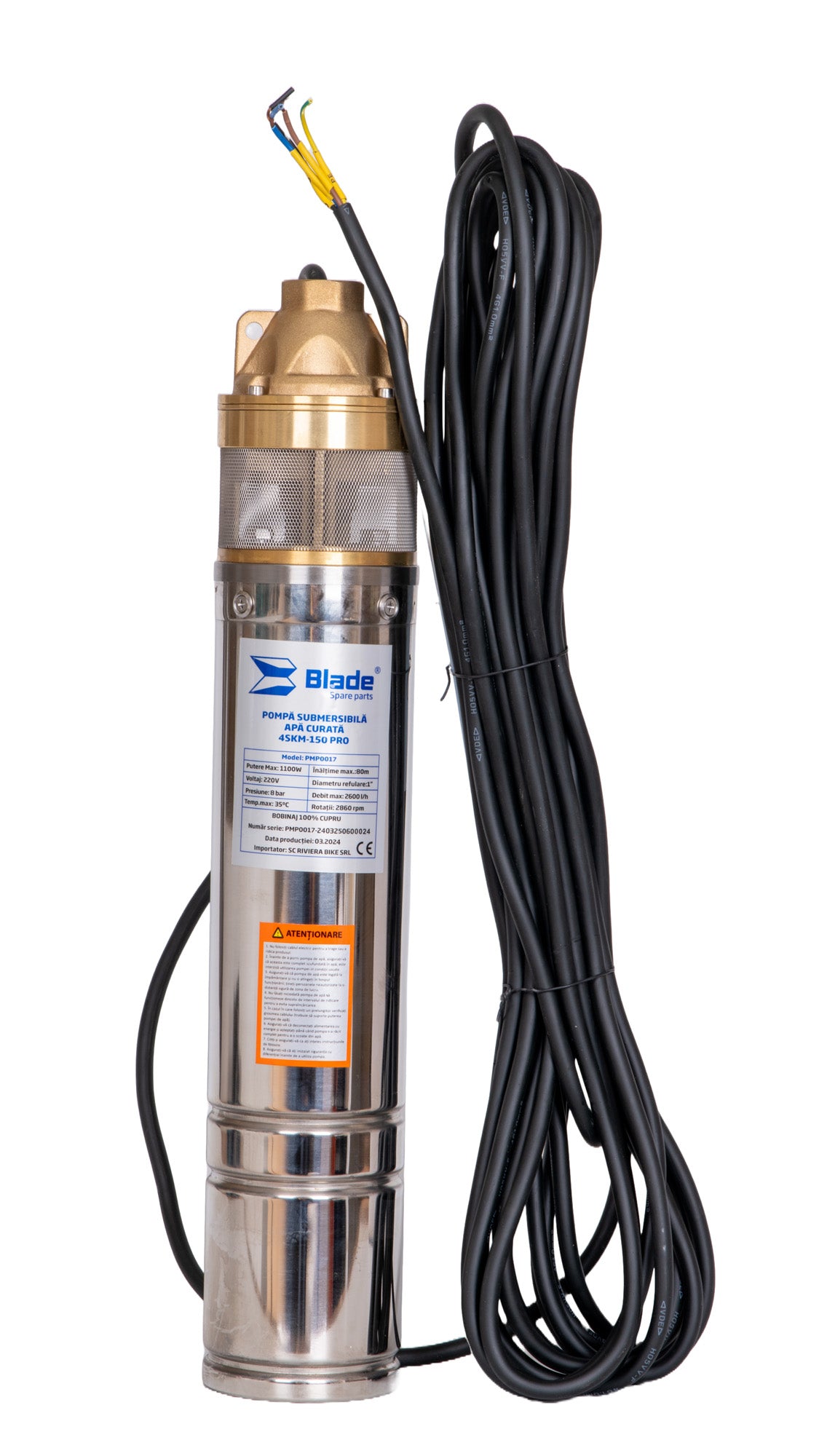 Pompa submersibila PROFESIONALA pentru apa curata BLADE 4SKM-150 Pro, 1100W, 2600 l/h
