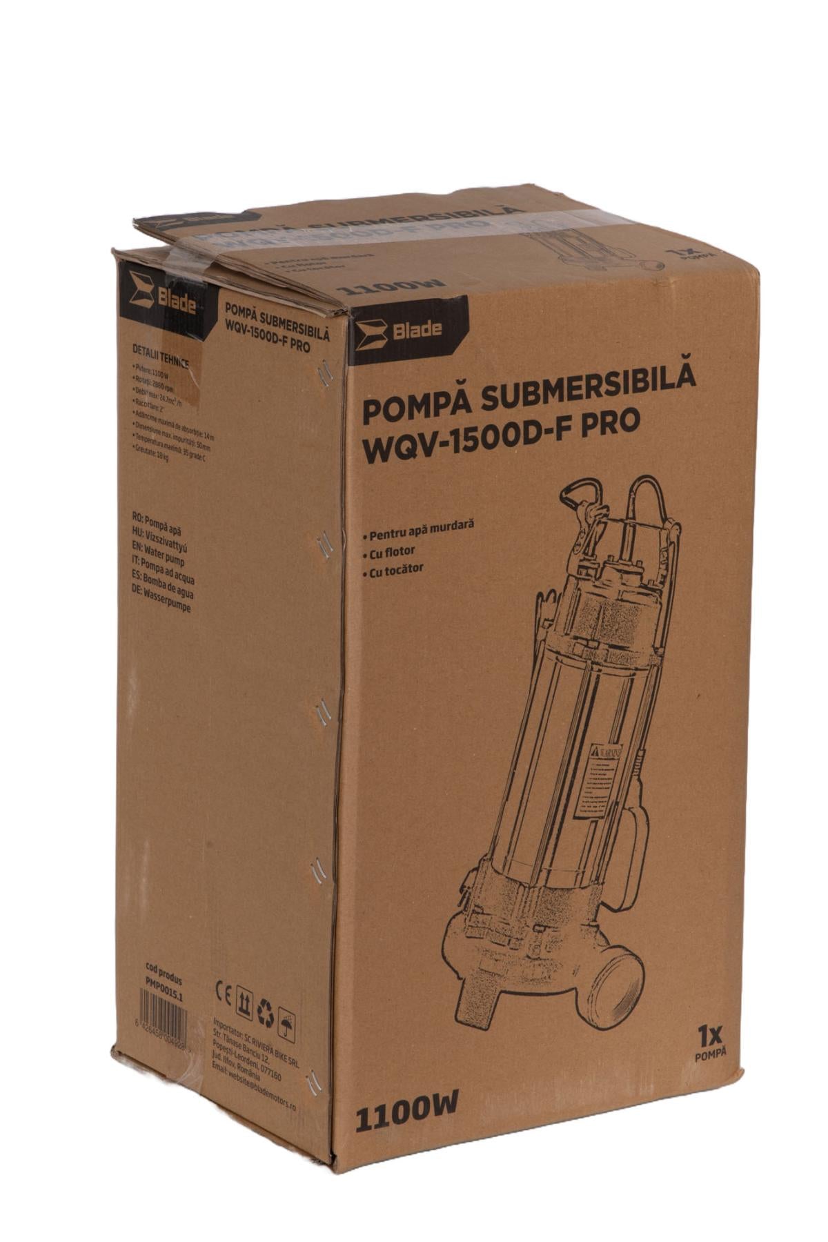 Pompa submersibila PROFESIONALA pentru apa murdara cu tocator BLADE, 1100W, 19800 l/h, 2 inch