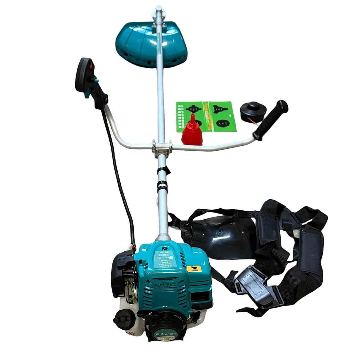 Motocoasa benzina Broman Profesional 8000+, 4 timpi, 9 CP, 8000W, 9000 RPM, cu tambur, disc vidia si ham