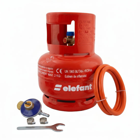 Butelie camping gaz GPL Elefant, 5l, metal, talpa si guler, filet 1/2", presiune iesire 30mbar, omologata ISCIR, include