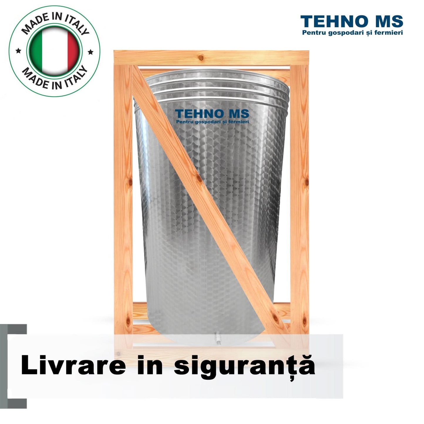 Butoi din inox cu capac flotant busonat si canea, 1000L, Tehno Ms #41304