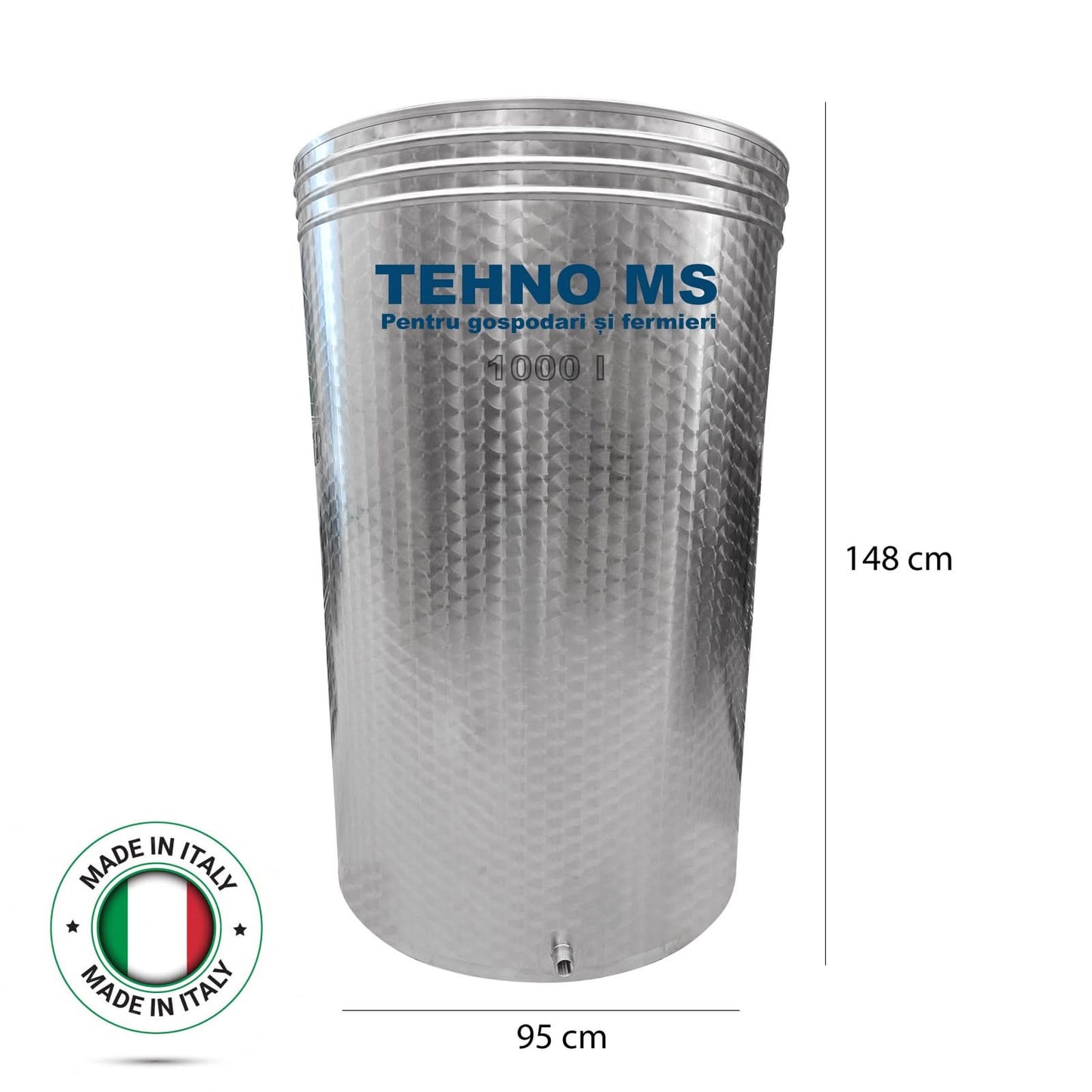 Butoi din inox cu capac flotant busonat si canea, 1000L, Tehno Ms #41304