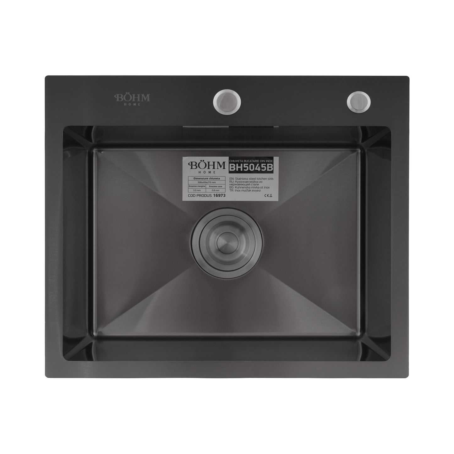Chiuveta Bucatarie Inox SUS304 Bohm BH5045B, 500x450mm, nano black - detaliu 2
