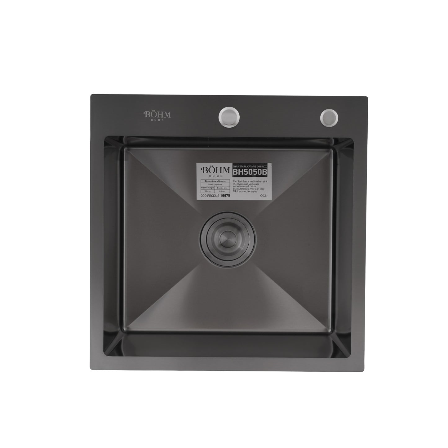 Chiuveta Bucatarie Inox SUS304 Bohm BH5050B, 500x500mm, nano black - detaliu 2