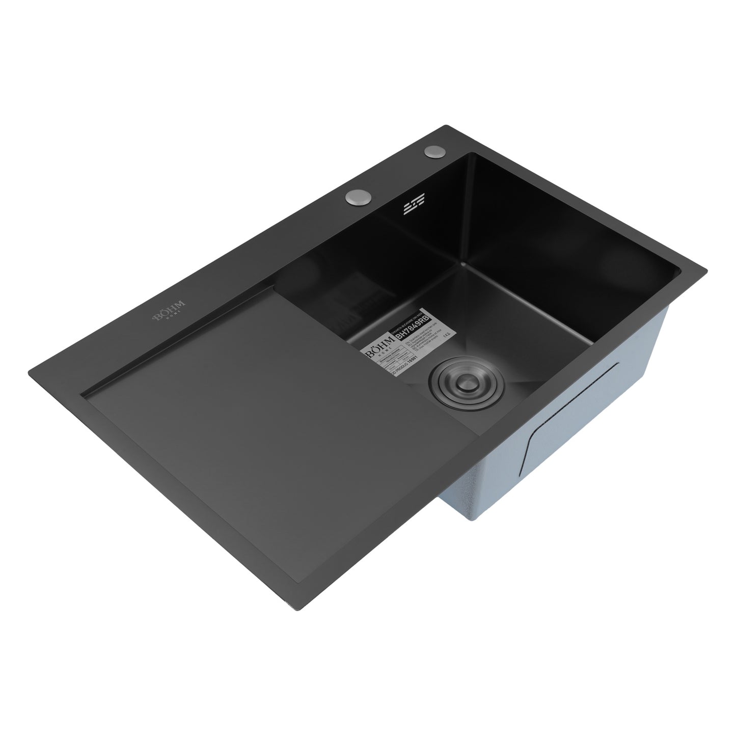 Chiuveta Bucatarie Inox SUS304 Bohm BH7849RB, 780x490mm, nano black, cuva dreapta - imagine produs