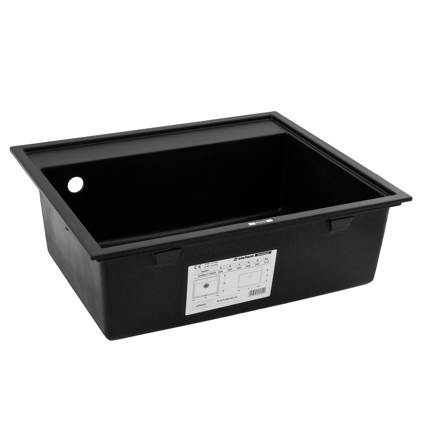 Chiuveta de bucatarie Elefant Premium SHERLIT, Negru metalic 600x500 mm
