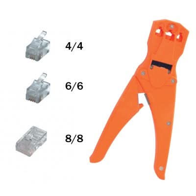 Cleste sertizare mufe telefon TW 3-6, pentru fise 4/4, 6/6, 8/8, cu dezizolare si taiere, 210 mm