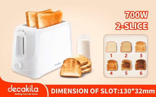 Prajitor de paine DECAKILA 700W, 2 felii, 6 setari rumenire, tava firimituri