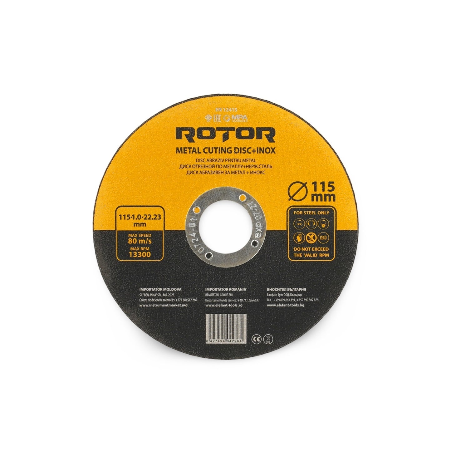 Disc abraziv pentru metal+inox ROTOR 115*1,0*22,23 - Pachet 25 bucati