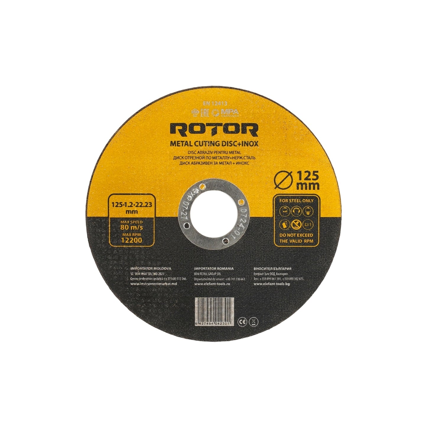 Disc abraziv pentru metal+inox ROTOR 125*1,2*22,23 - Pachet 10 bucati