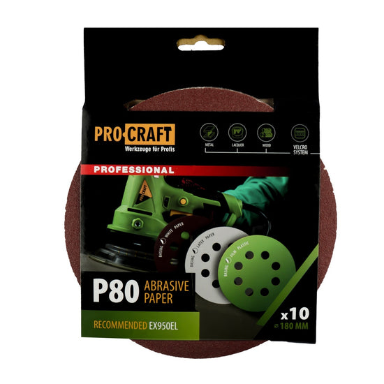 Disc Abraziv ProCraft KD180.80, 180 mm, P80, set 10 buc