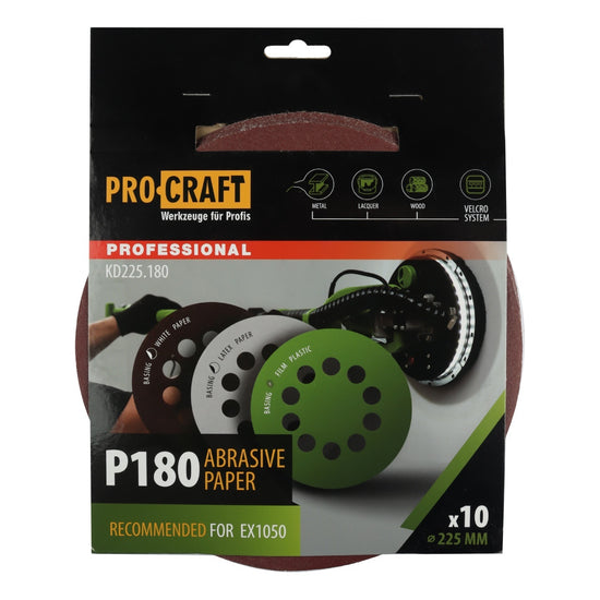 Disc Abraziv ProCraft KD225.180, 225 mm, P180, set 10 buc