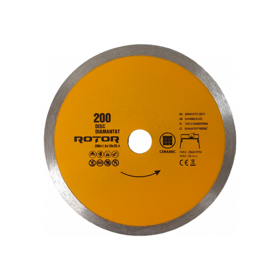 Disc diamantat ROTOR, 200 mm, prindere 22.23 mm, pentru ceramica