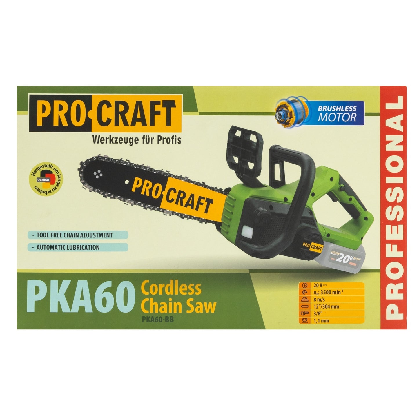 Drujba acumulator ProCraft PKA60, 20V, Brushless, sina 30cm (FARA ACUMULATOR)