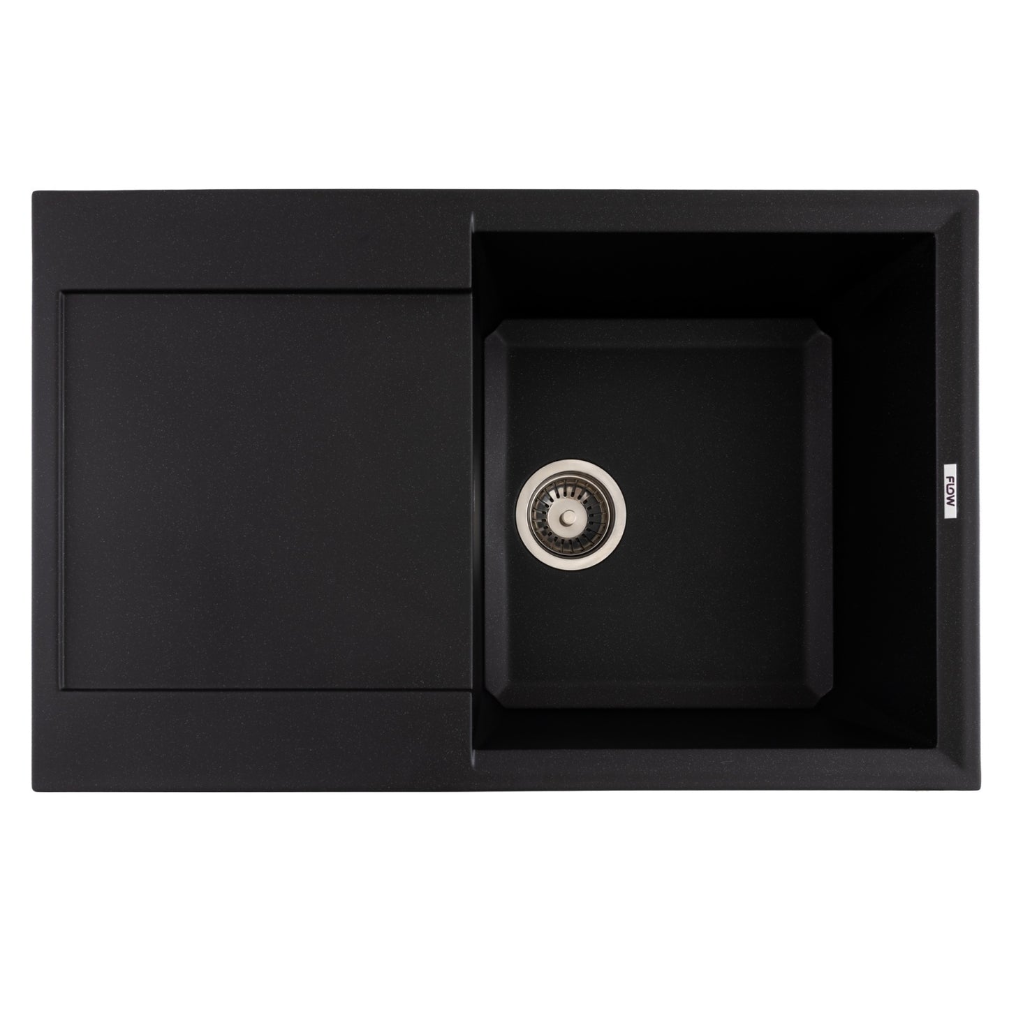 FCB-7849HBM/1T, Chiuveta de bucatarie din granit cu o cuva si scurgator, seria HORIZON, Black/Metallic 780x495x230 mm, FLOW