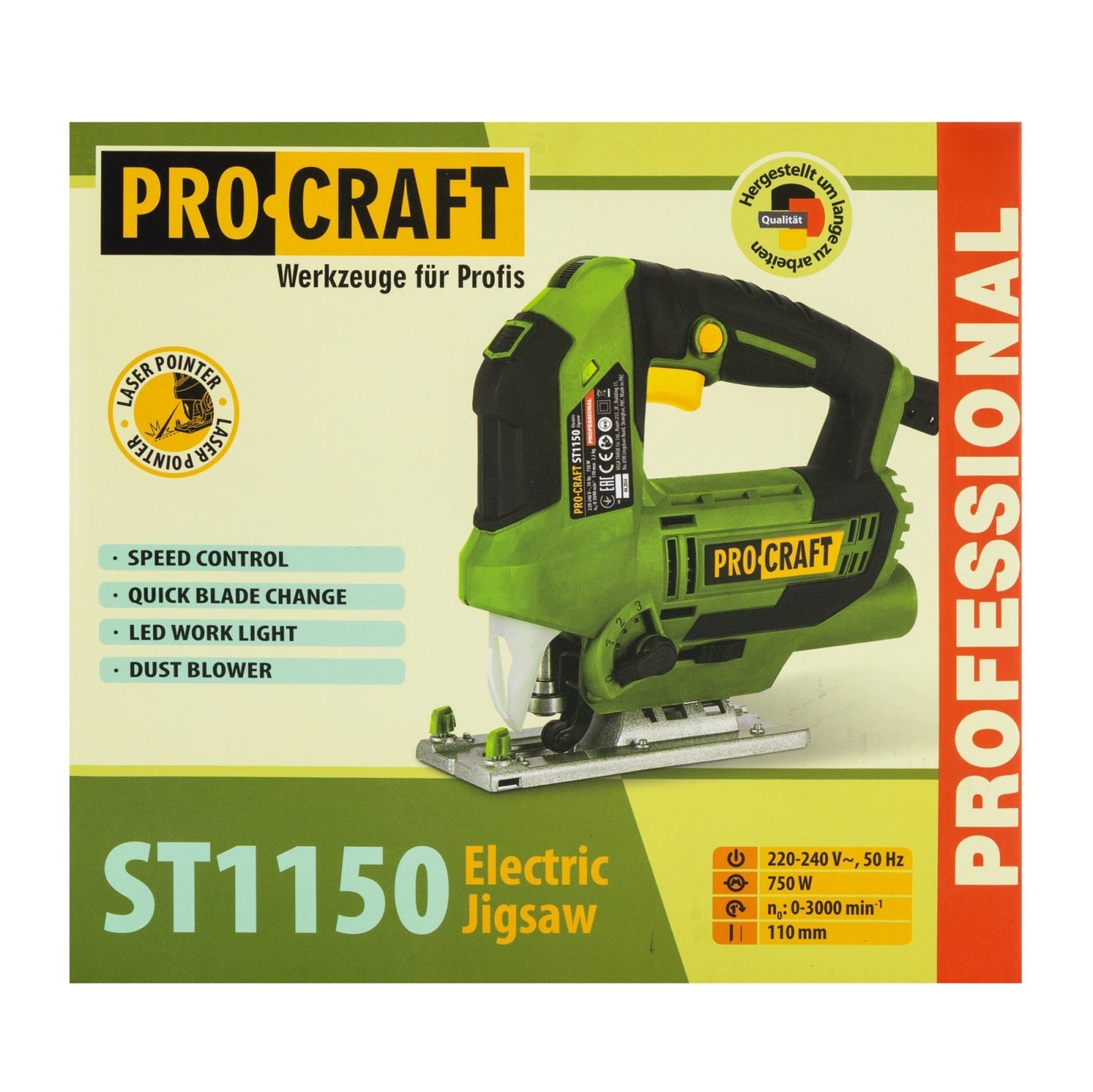 Fierastrau pendular Procraft ST1150, 1150W, 3000 rpm, laser, adancime taiere 80 mm, unghi 0-45°