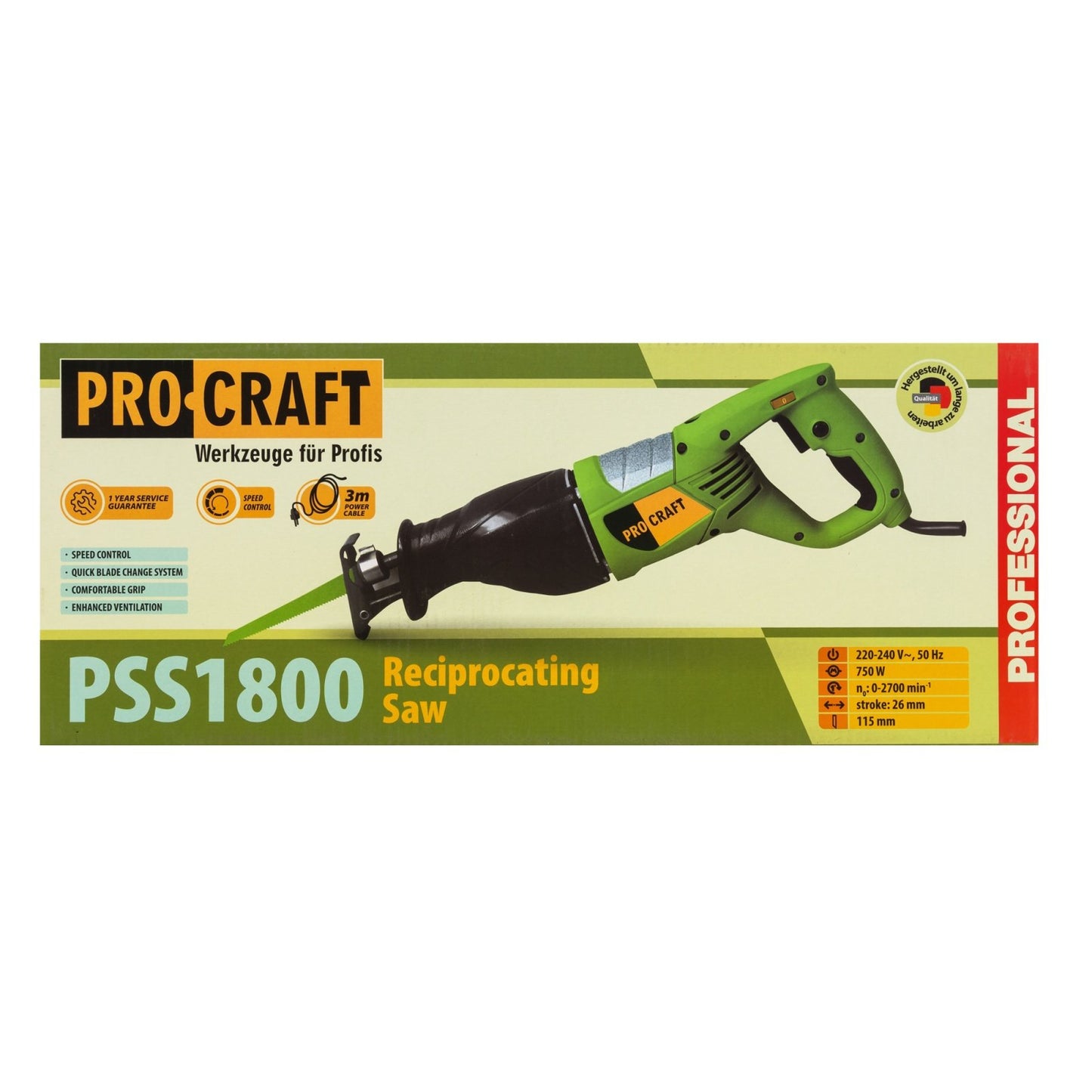 Fierastrau sabie Procraft PSS 750W, adancime taiere lemn 115mm, otel 8mm, viteza reglabila