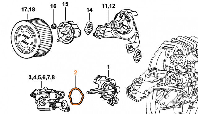 Flansa carburator drujba compatibila Stihl MS231 / MS241 / MS25 / MS261 / MS271 / MS291 - vedere 2