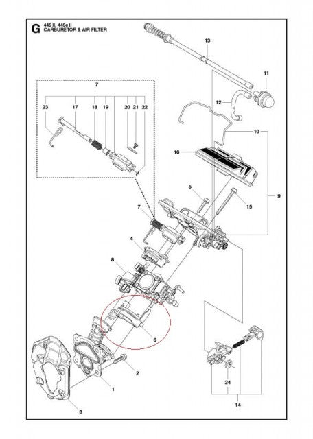 Flansa pentru drujba carburator drujba Husqvarna 445, 450 - vedere 2