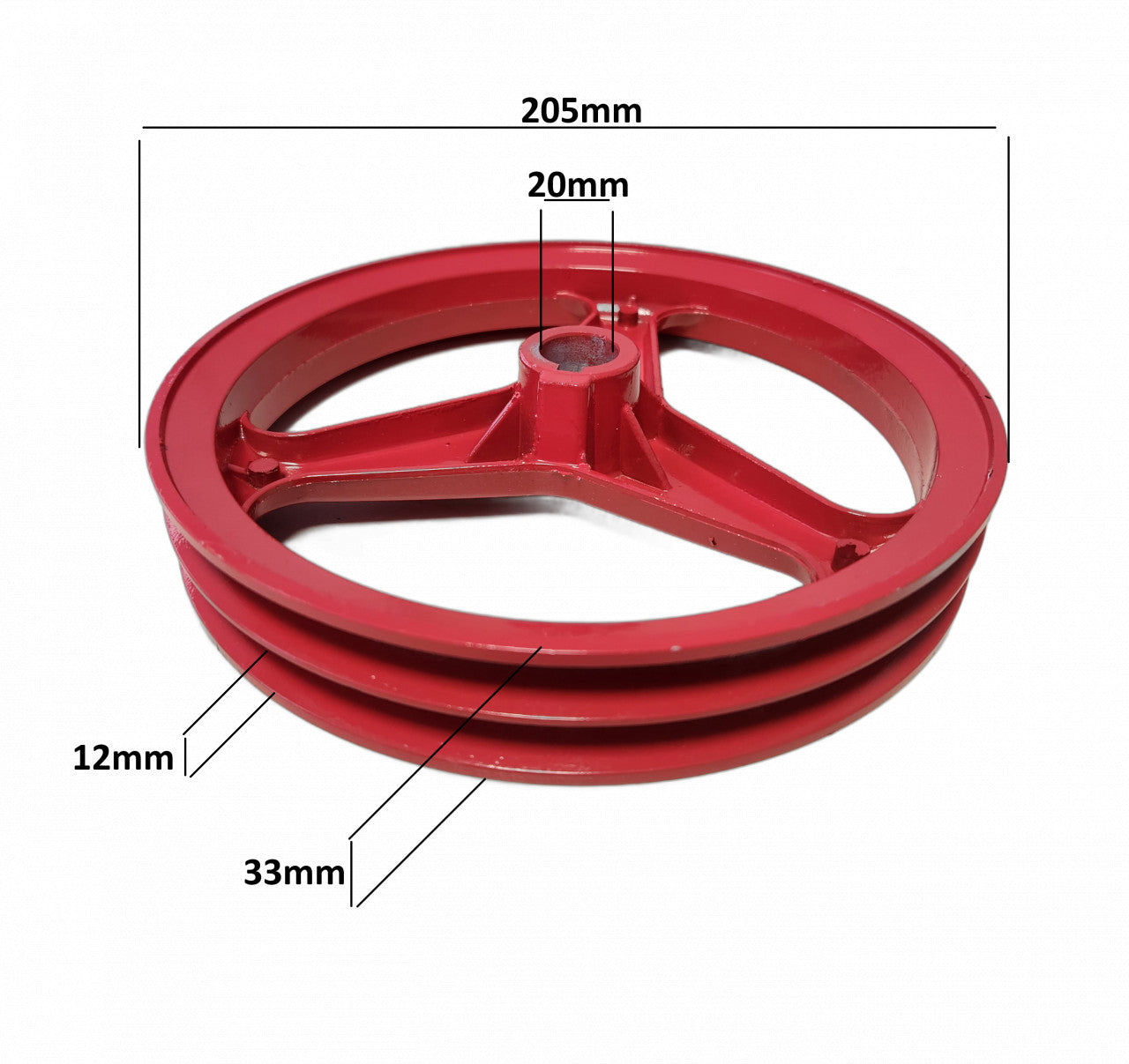 Fulie dubla aluminiu ax 20 mm diametru 205 mm - dimensiuni