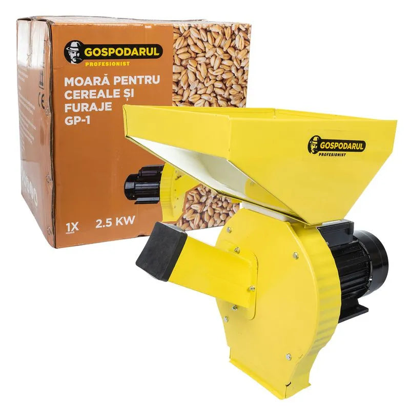 Moara PROFESIONALA pentru cereale si furaje Gospodarul Profesionist GP-1, 2500W, 200 kg/h, cuva metalica