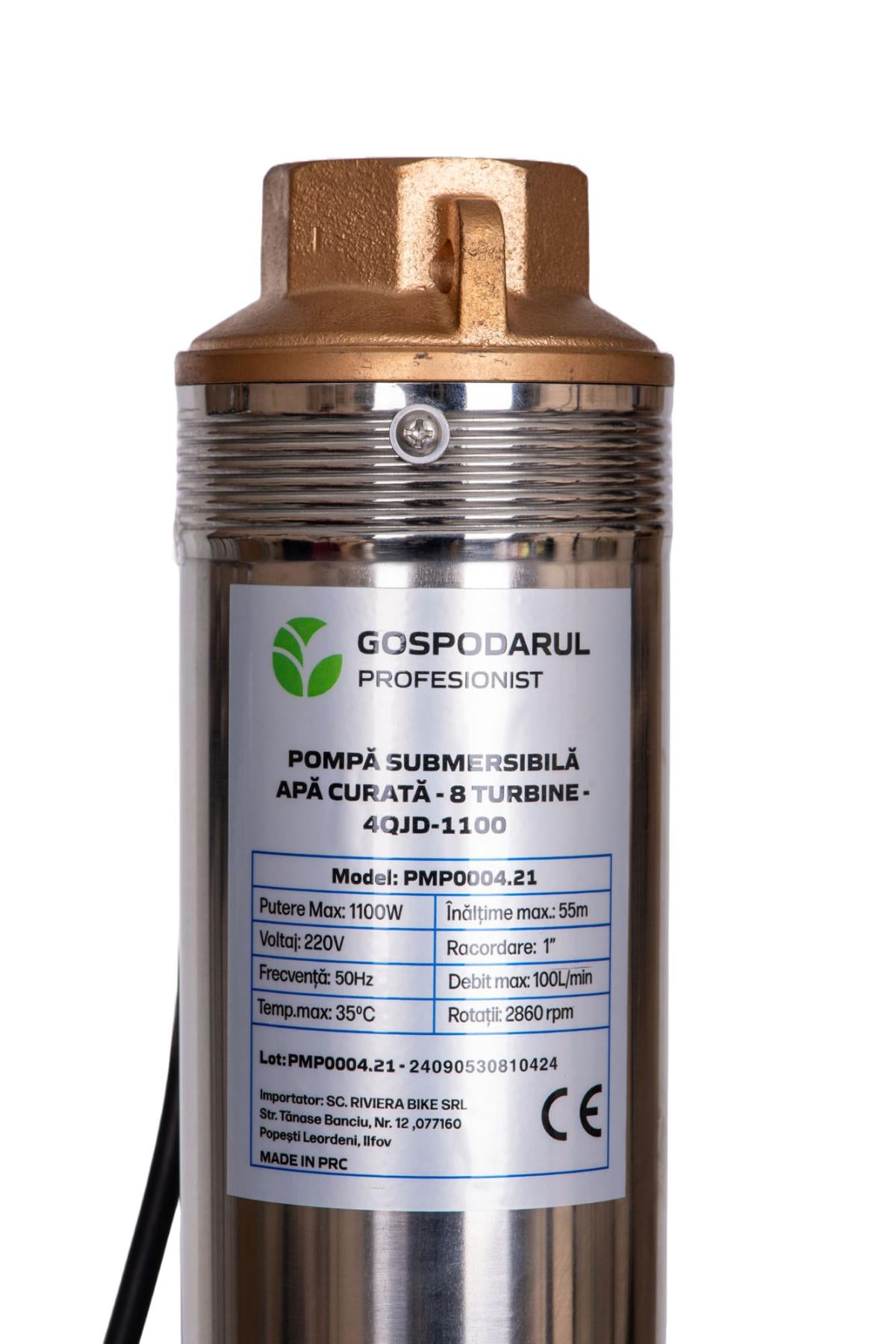 Pompa submersibila PROFESIONALA pentru apa curata Gospodarul Profesionist 4QJD-1100, 8 turbine POM, 1100W, 6000 l/h, cablu 25 m